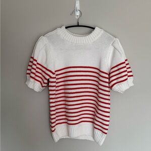 Nautical Stripe Puff-Sleeve Knit Top - small